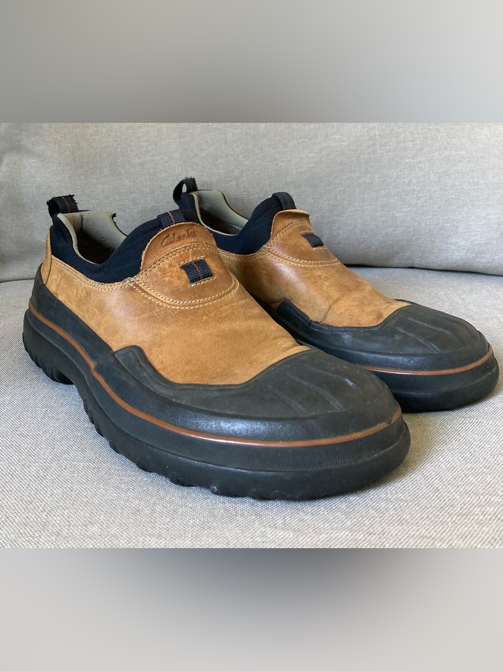 Clarks Bowman Waterproof Duck Shoes Men’s 8M Brown Leather Slip-On Rain Shoes